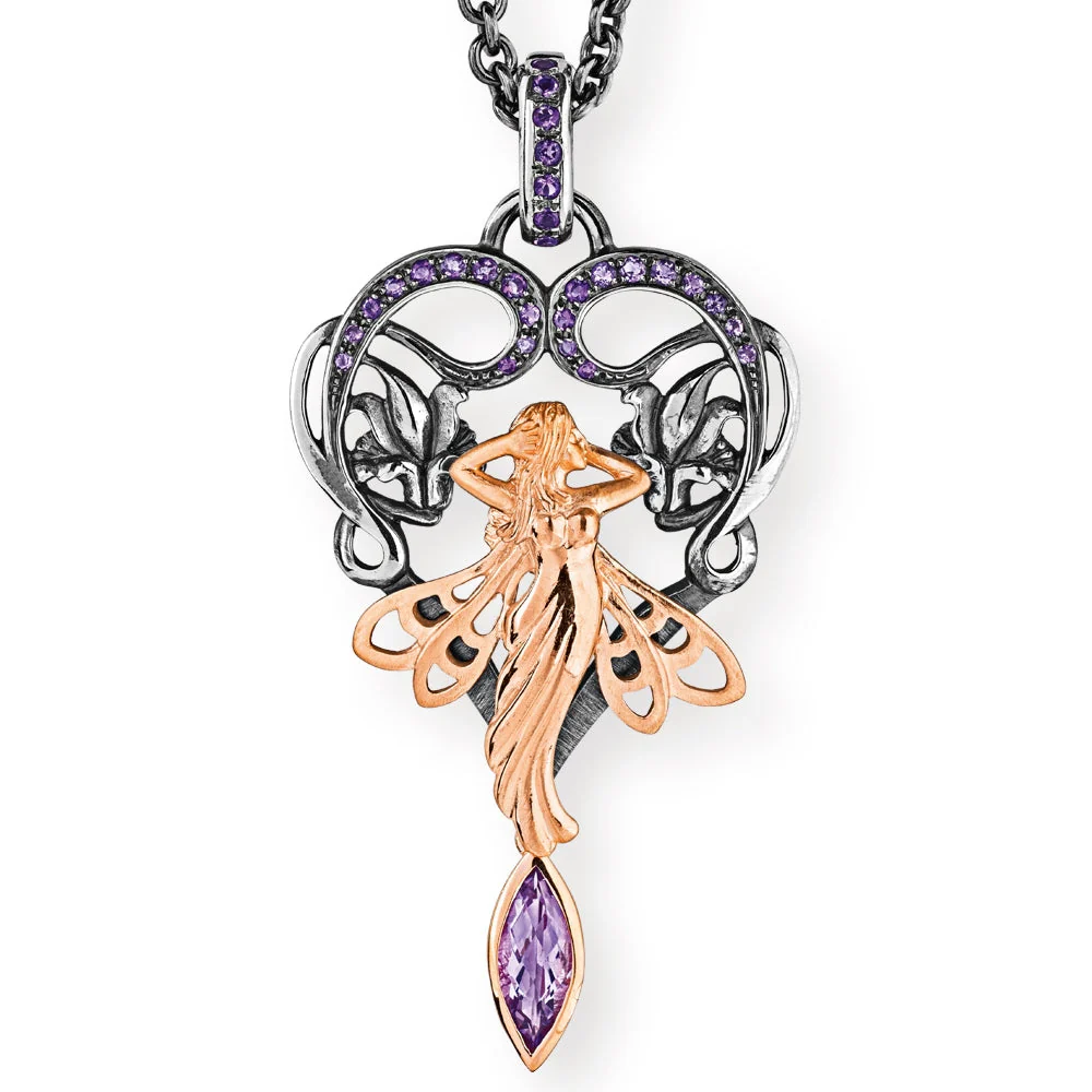 La Belle Epoque großer Feen Anhänger mit Amethystnavette Amethystpavée und Klappöse