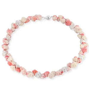 Rosalie Collier aus rosa Koralle mit Silber Rosen in der Länge 45 cm-zarte Farben