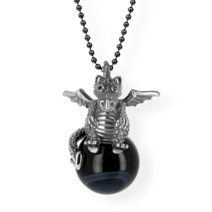 DragoERNIE niedlicher Drachen Anhänger mit Onyx und schwarzem Spinell