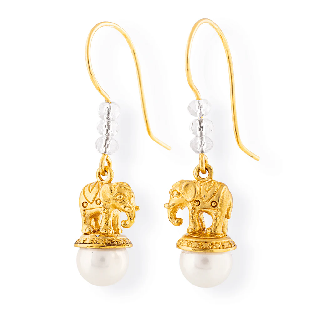 Ganesha Elefanten Ohrhänger mit Süßwasserperle