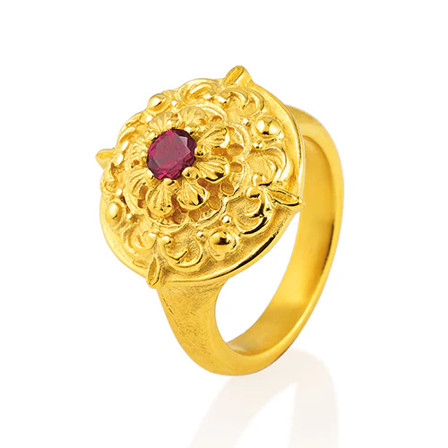 Queen Lisbeth kleiner Ornament Ring mit facettiertem Rhodolith – Bild 7
